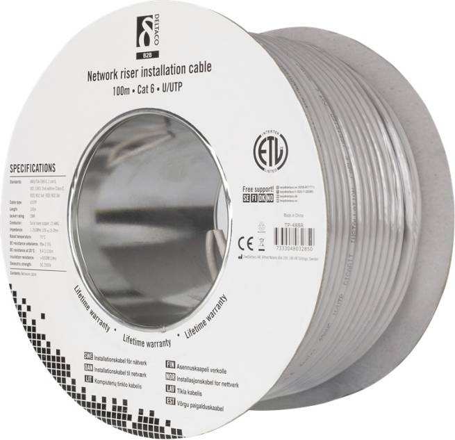 Deltaco U UTP Cat6 Installation Riser Cable 100m Reel
