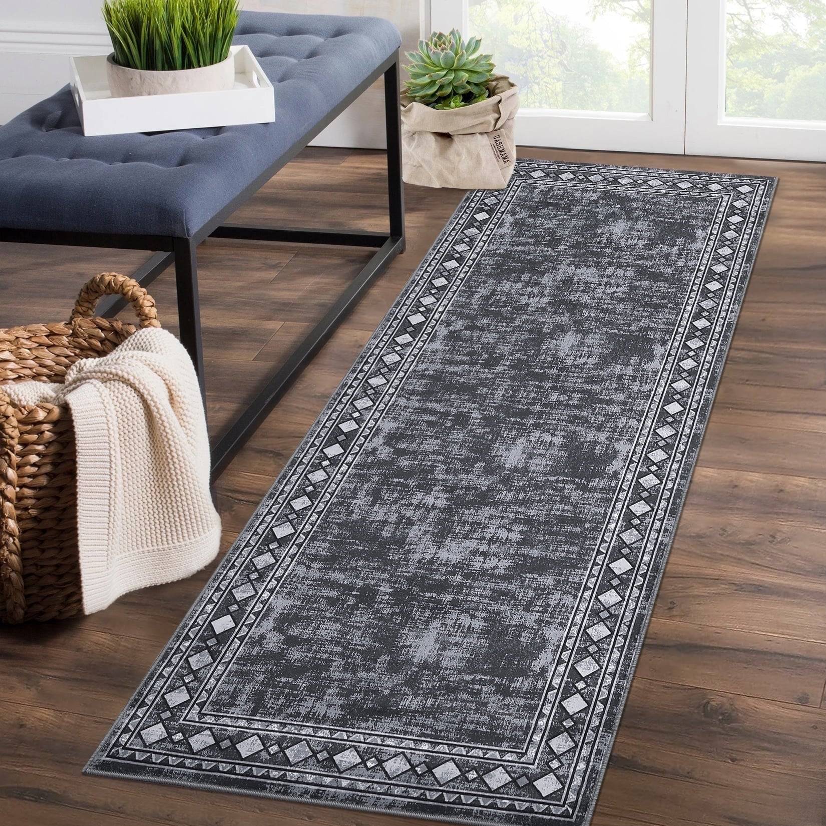 Gaomon 2x6 Bordered Runner Rug Non-Slip Carpet Gray