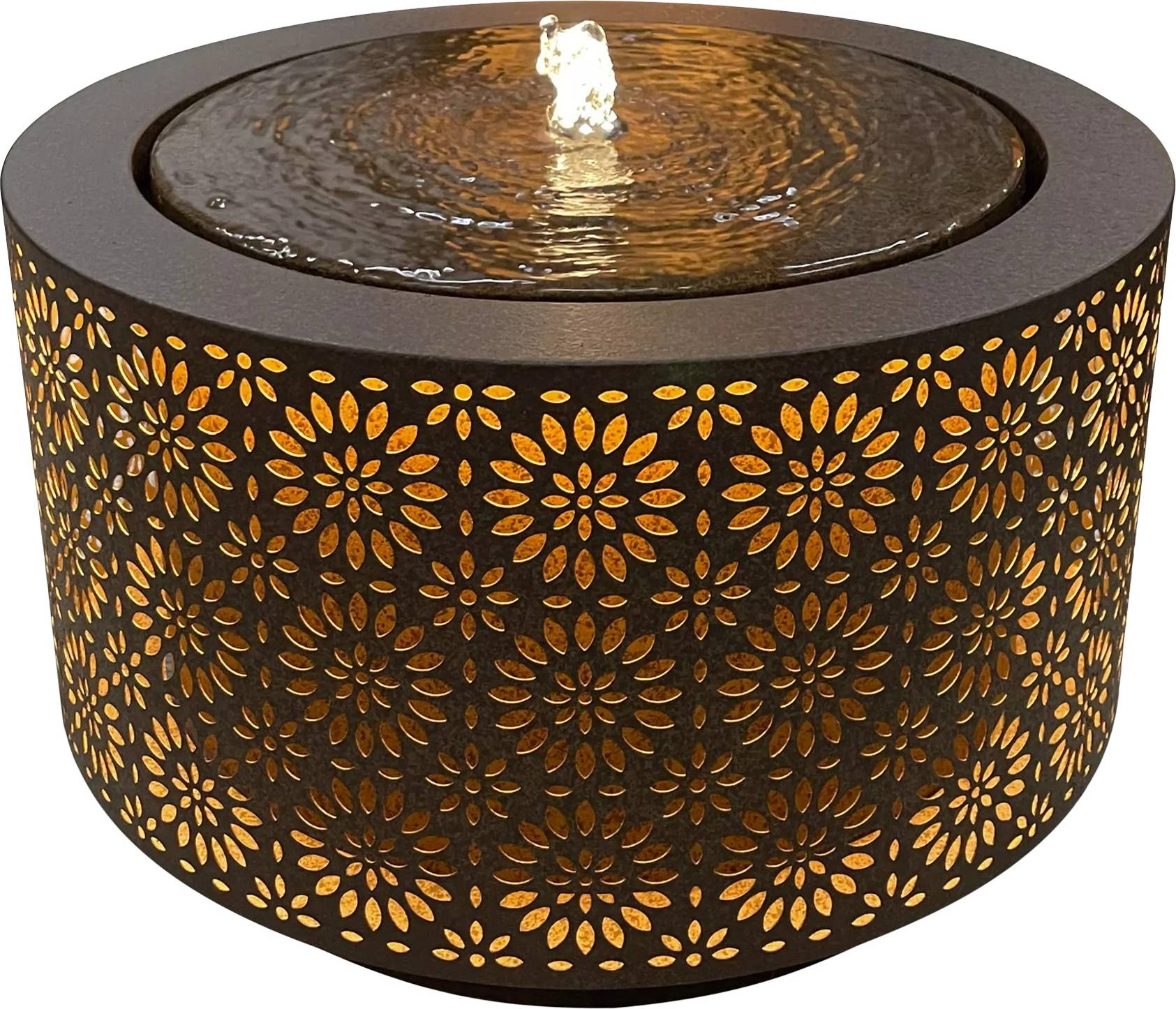 Kaemingk Floral Filigree Galvanised Steel LED Water Feature Rust