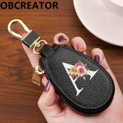 Shein White Letter Key Case Retro Business Multifunction Large Capacity