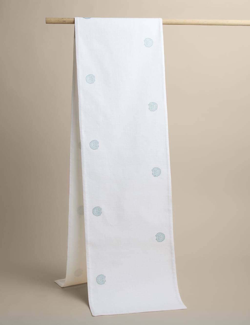 M&S Pure Cotton Shell Embroidered Table Runner Blue Mix Tablecloth