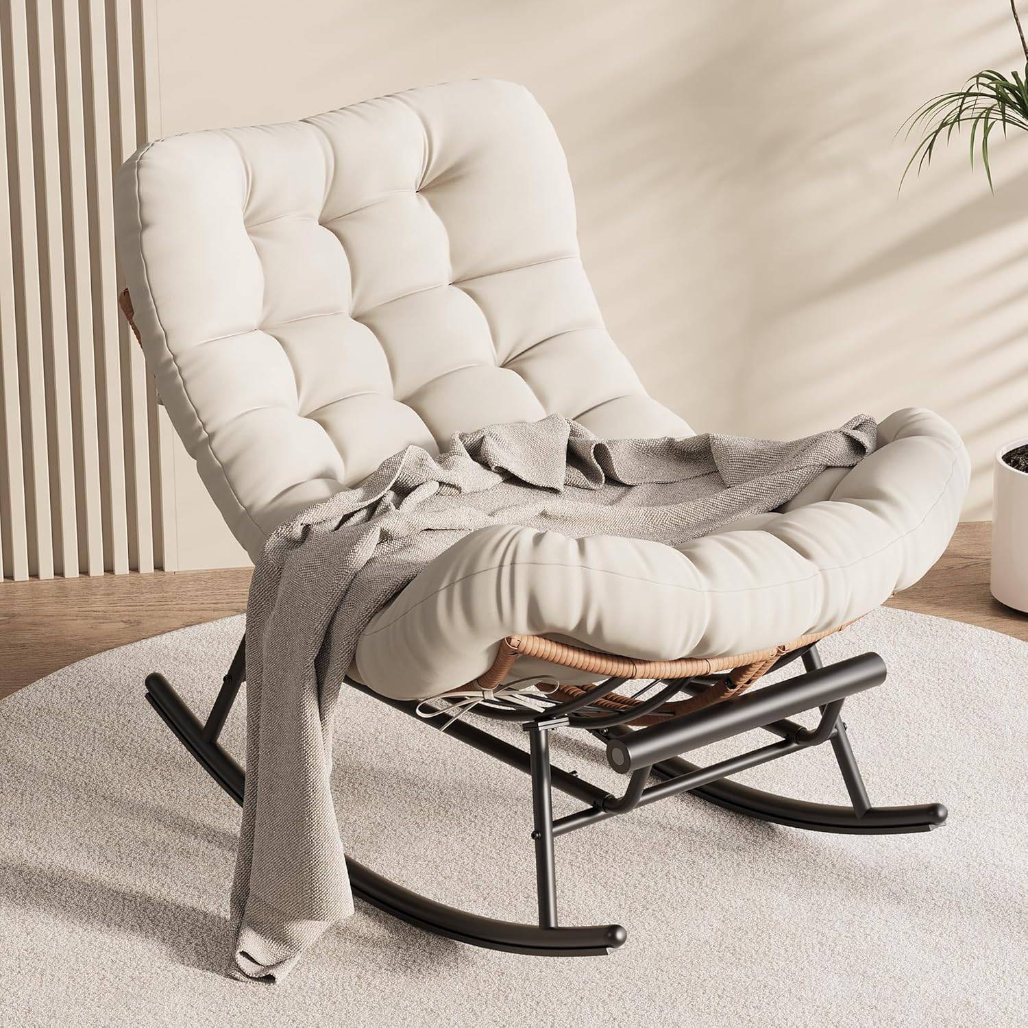 Papasan cushion Garvee Papasan Rocking Chair with Thick Cushion