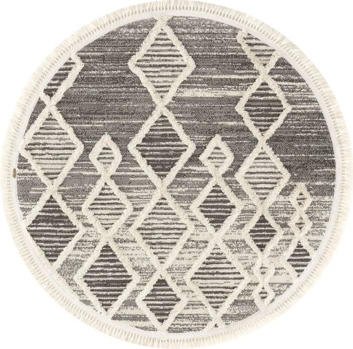 Ebern Designs Grey Abstract Geometric Area Rug Round 3'3" Grey