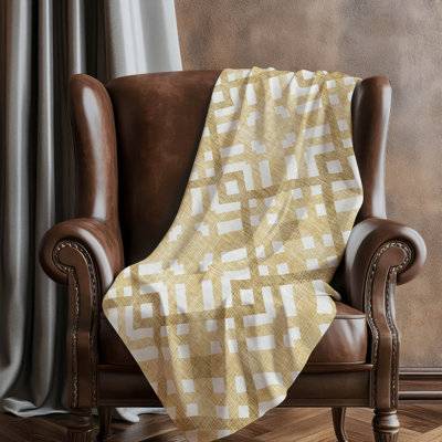 Addison Rugs Washable Sherpa ASB616 Geometric Throw Blanket Blankets Gold