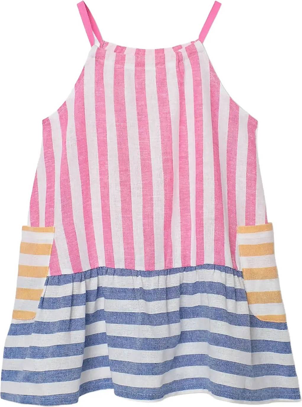 Linen Dress Striped For Girl - Multi/Patterned