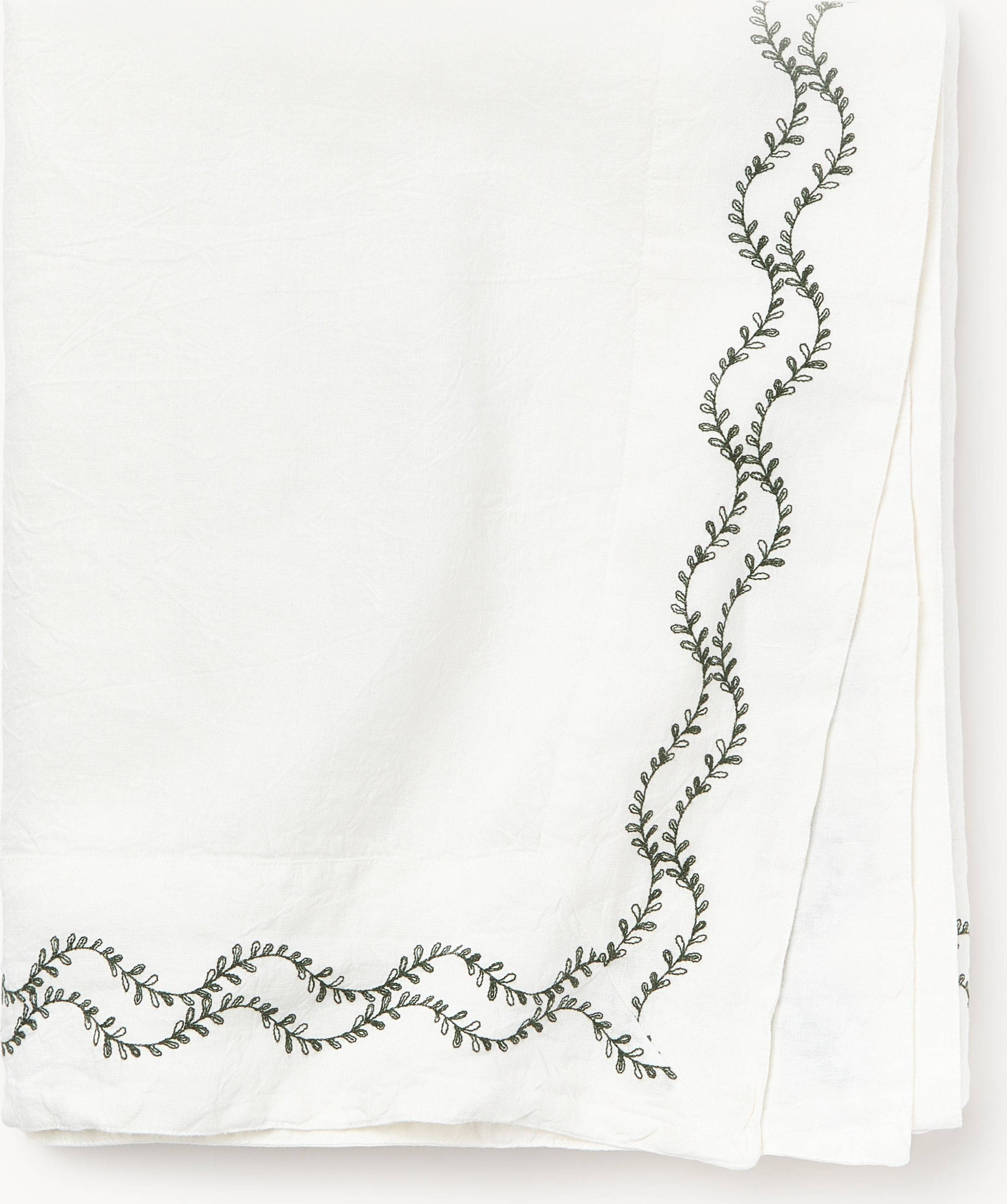 Westwing Collection Hand-Embroidered Washed Linen Ivy Tablecloth