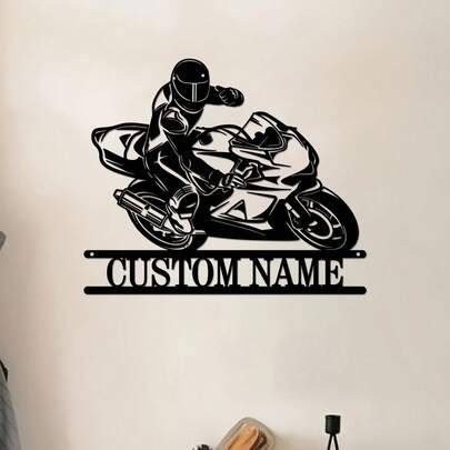 Shein Customizable Motorcycle Rider Metal Mural Wall Decor