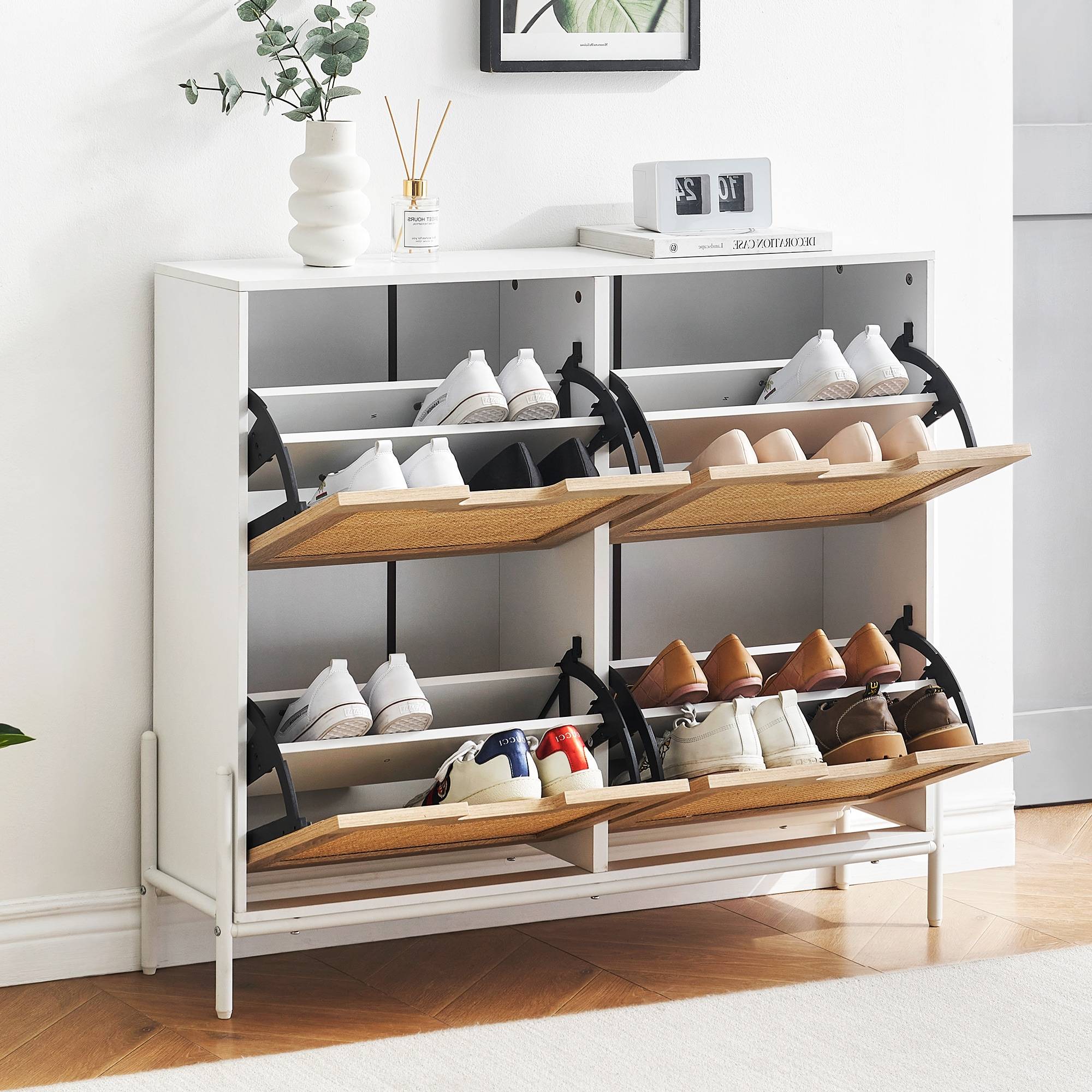 Narrow shoe cabinet Garvee Natural Rattan Narrow Cabinet Shoe Rack