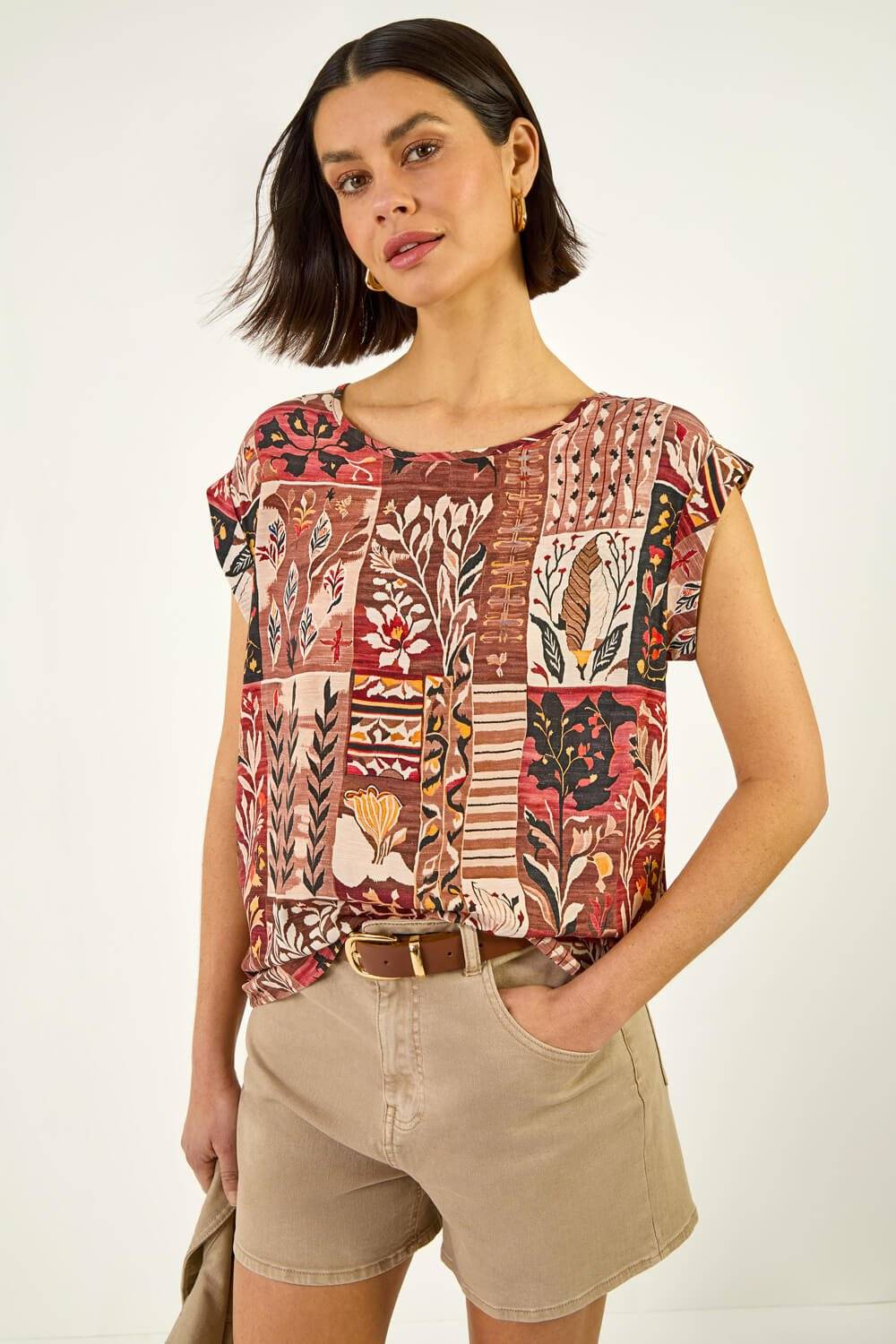 Roman Patchwork Print Shell Top - Multicolor