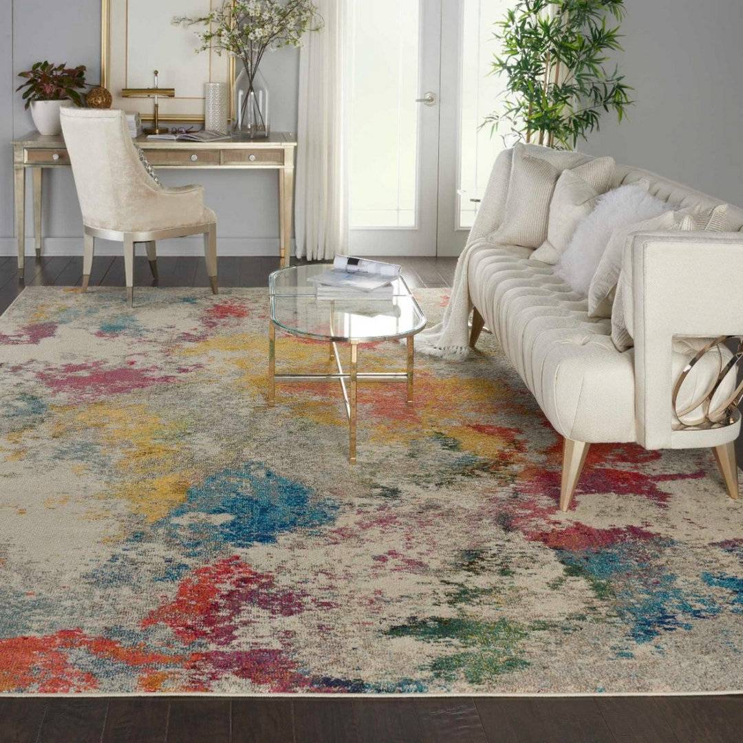 Borough Wharf Multi Rug 6mm Thick Stain Resistant Graphics Rug Multicolour, White