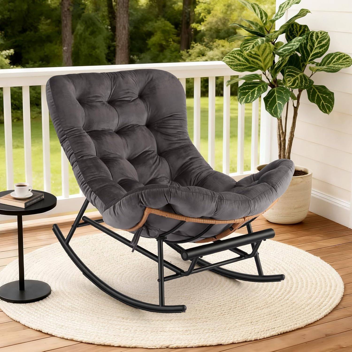 Papasan Garvee Papasan Rocking Chair Extendable Footrest