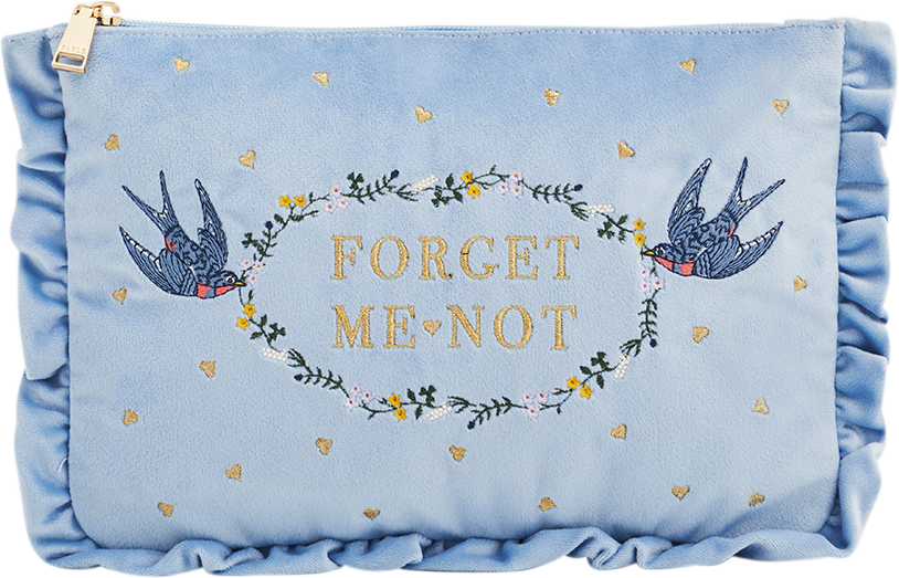 Blue Forget Velvet Embroidered Pouch - Blue