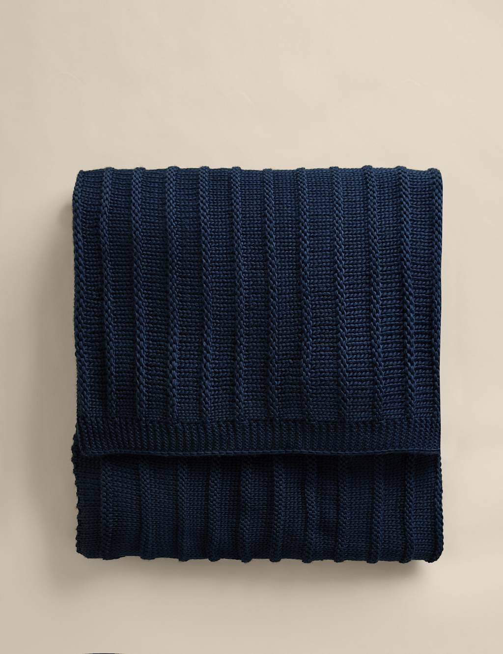 M&S Ribbed Knitted Throw - Navy Blankets Blue