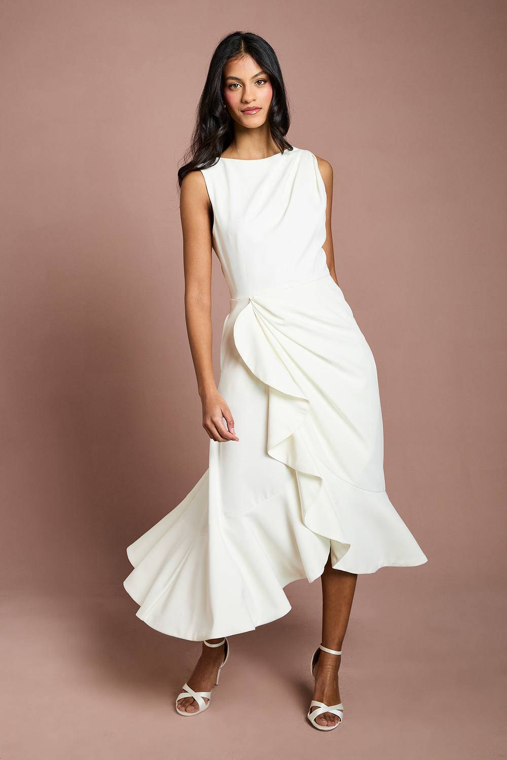 Coast Petite Crepe Ruffle Dress With Low Back - Ivory