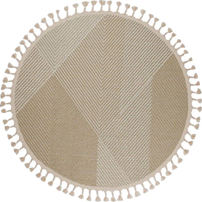 Ebern Designs Beige Geometric Flatweave Area Rug Round 3'3.4'