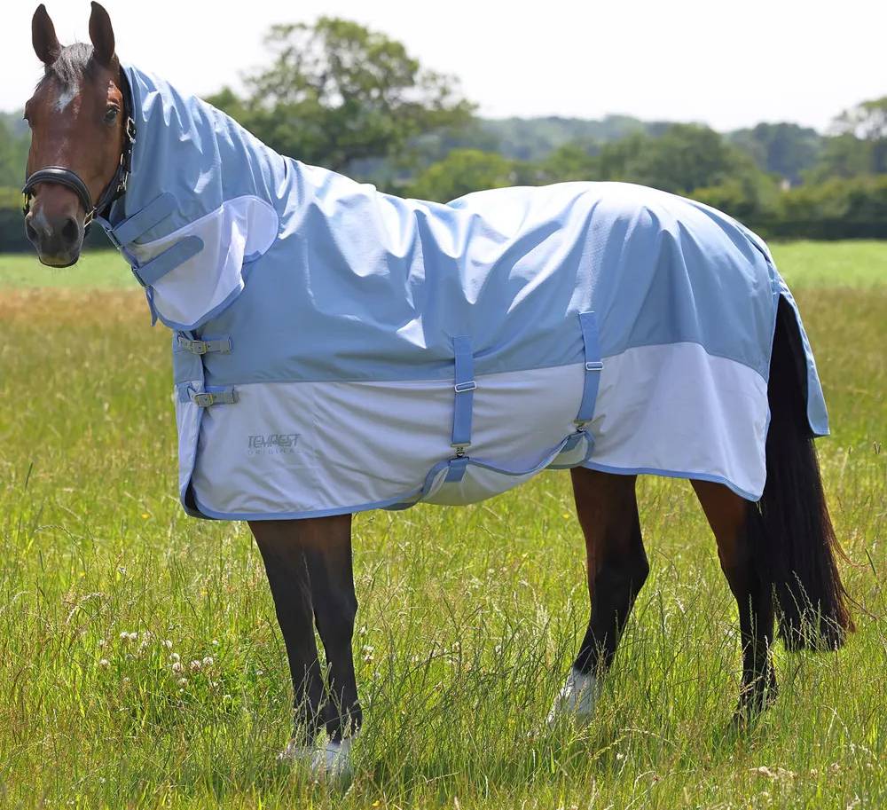 Shires Tempest Original Waterproof Combo Neck Fly Rug - Pale Blue