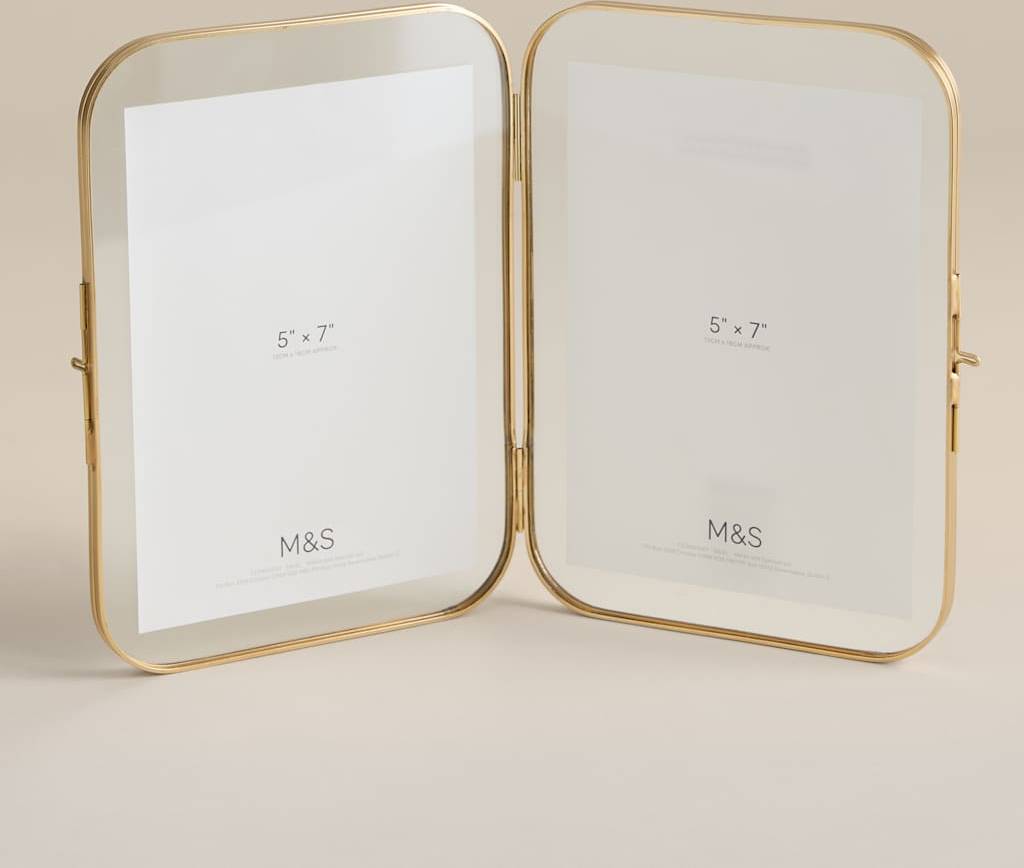 M&S Metal Rounded Double 5x7 Inch Gold Photo Frame