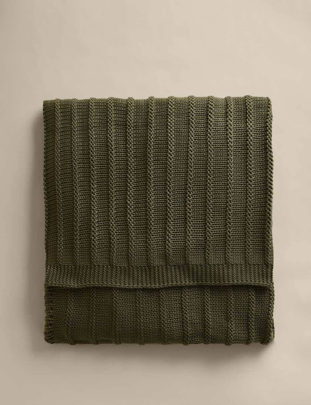 M&S Ribbed Knitted Throw Blankets Green