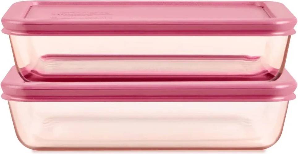 Glass Lidded Rectangle Storage Set Pink