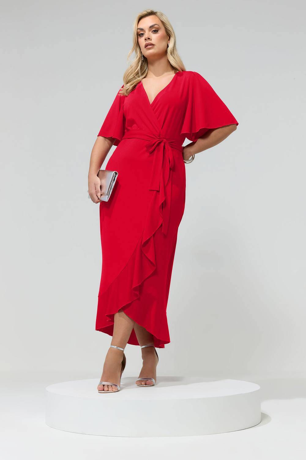 Yours Ruffle Hem Wrap Dress - Red
