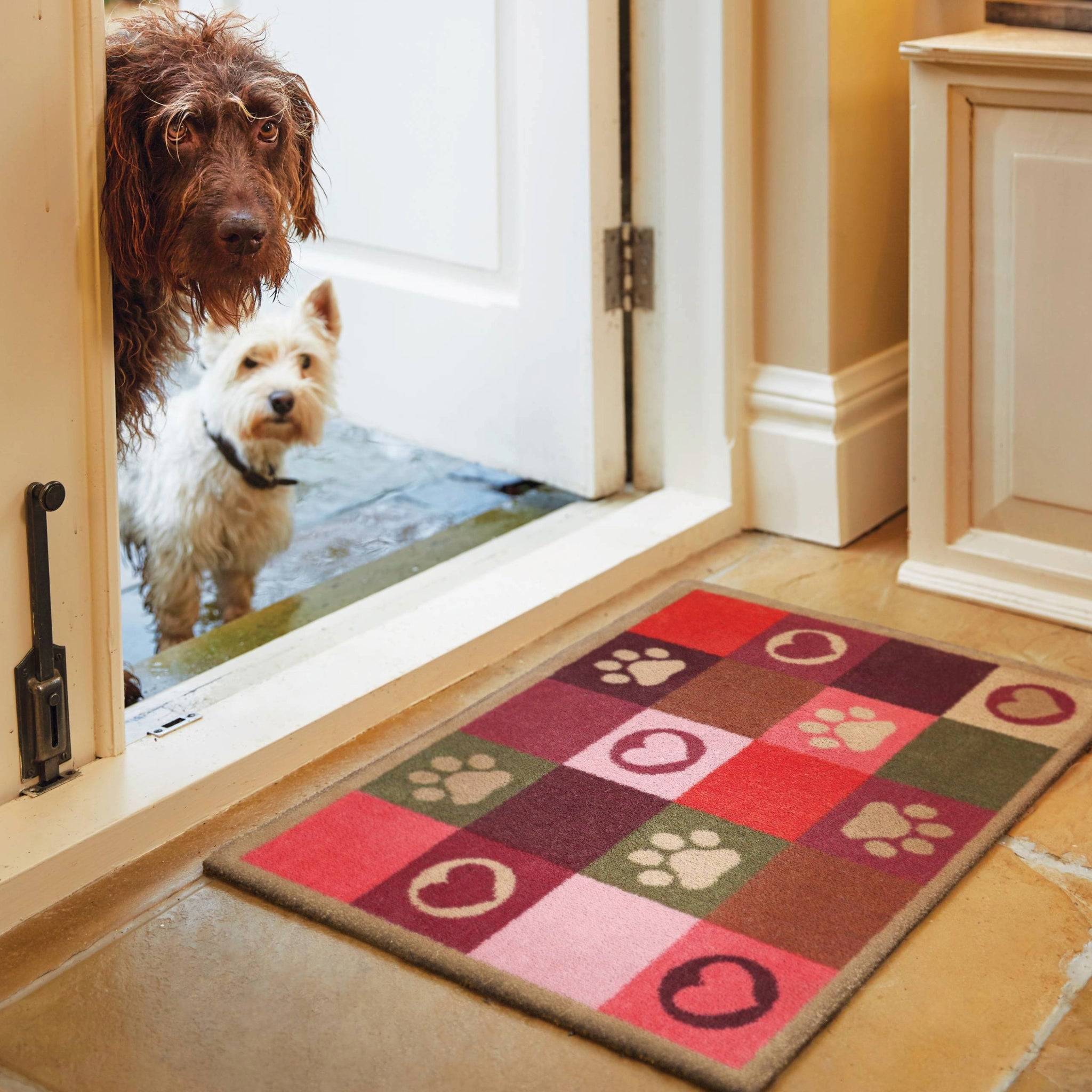 Hug Rug Patchwork Paws Washable Doormat Purple Pink Green Brown Red
