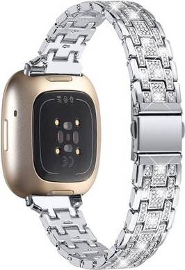 Fitbit Sense 2 Versa 4 Rhinestone Décor Metal Strap Silver