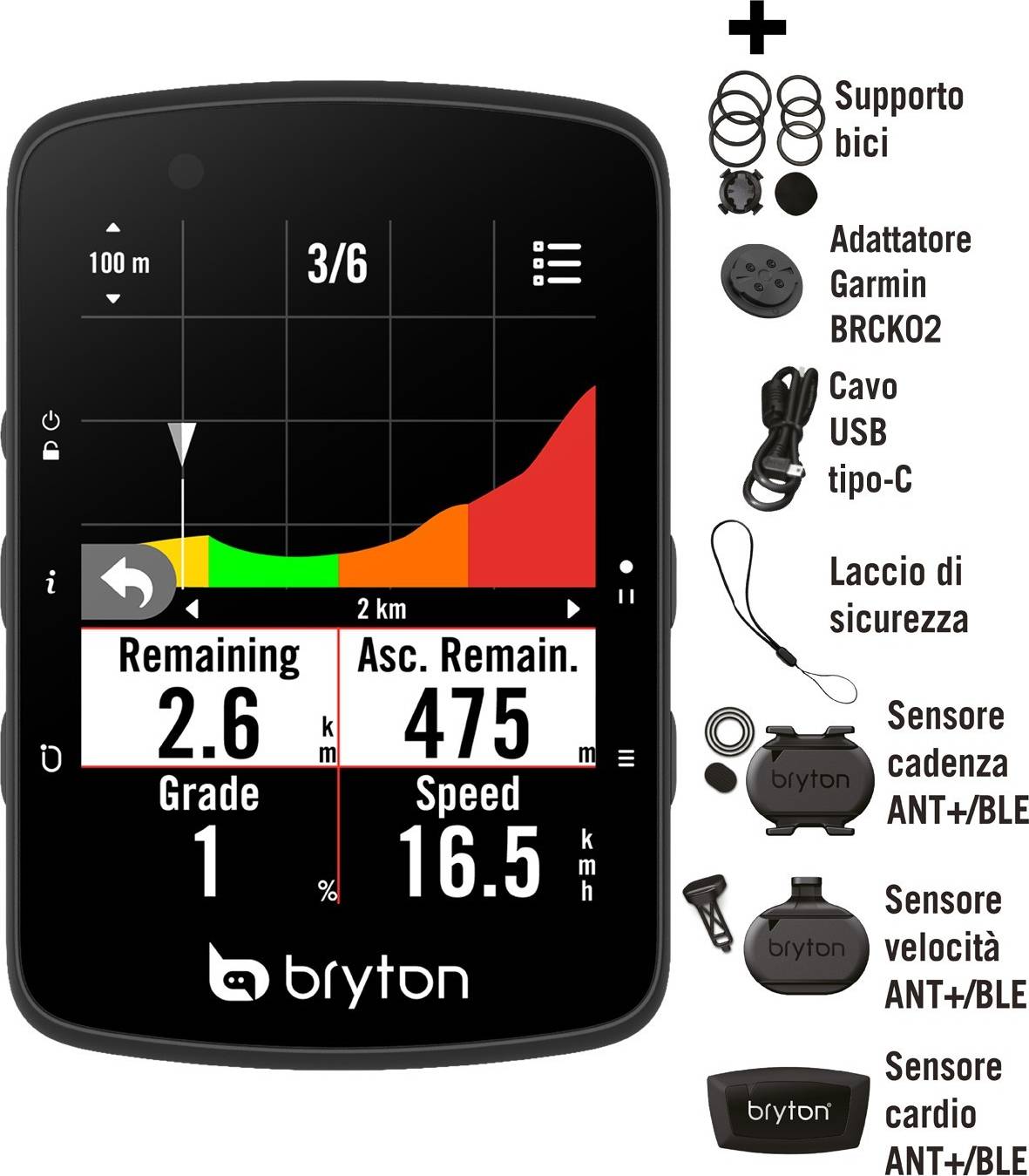 Smart trainer bike Bryton Rider 650 Cycle Computer Bundle