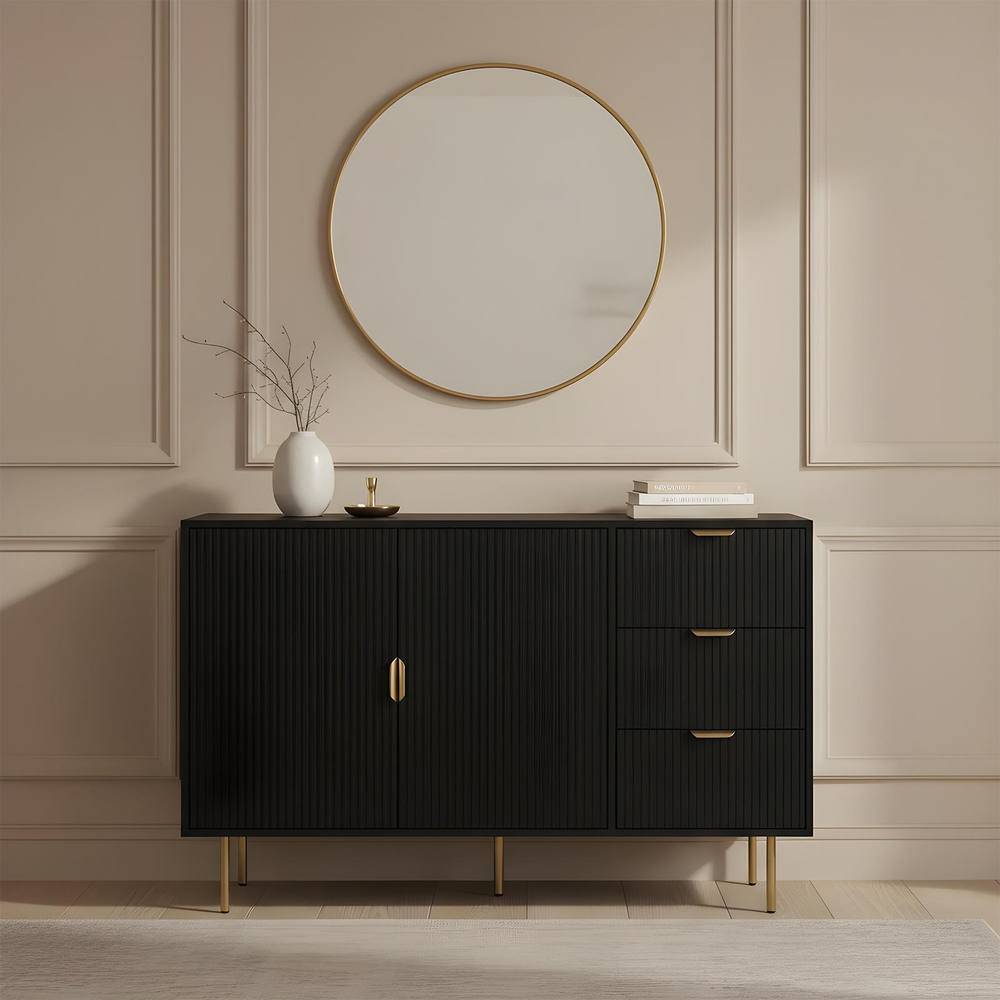 OHS Ribbed Table Modern Drawer Shelf Sideboard
