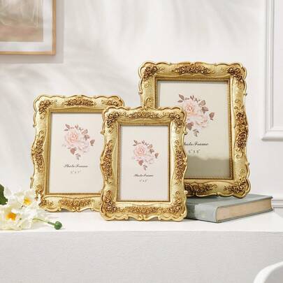 Shein European Style Rectangular Gold Rose Photo Frame