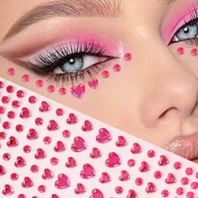 Shein Realistic 3D Red Heart Shaped Rhinestone Face Jewels Sticker