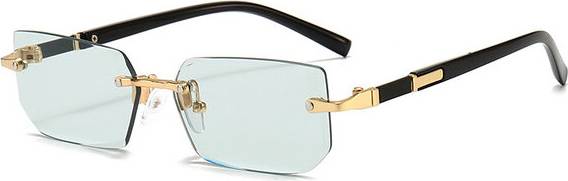 Green Rimless Small Square Frame Sunglasses with Mirror Lens