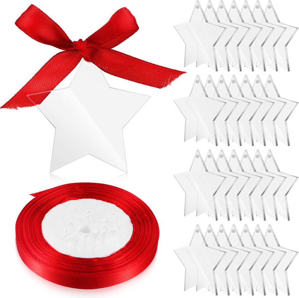 ABOOFAN Star Keychain Blanks Acrylic Key Pendants With Ribbon