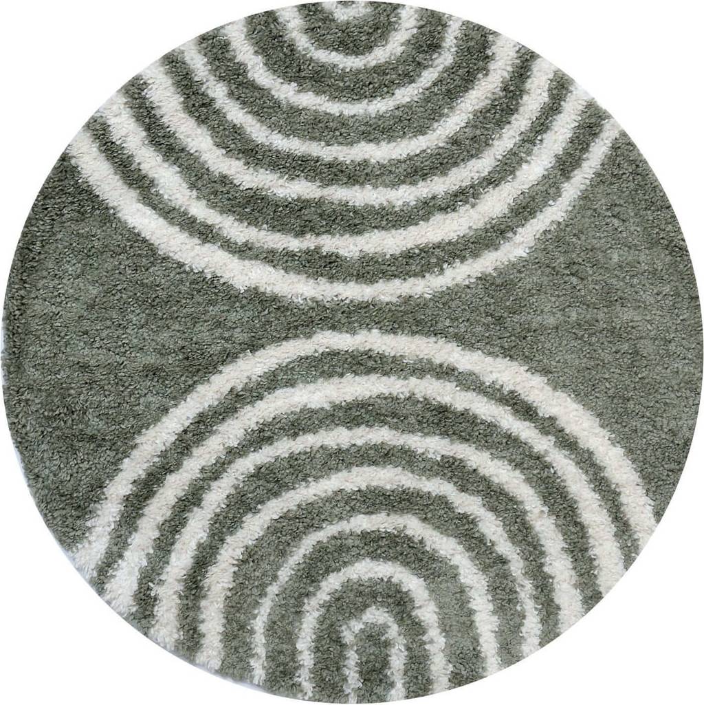 THE RUGS Moodi Modern Shaggy Area Rug Abstract Line Design Round 120 cm Green