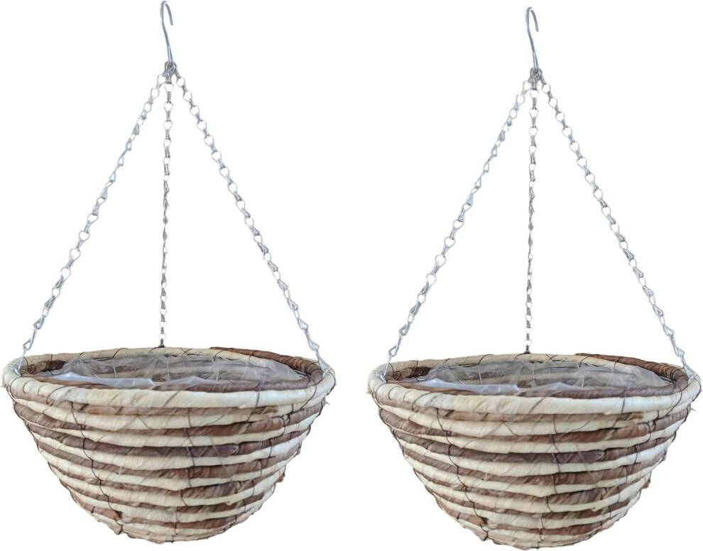 2x Round 16 Inch Rope Hanging Baskets with Liner