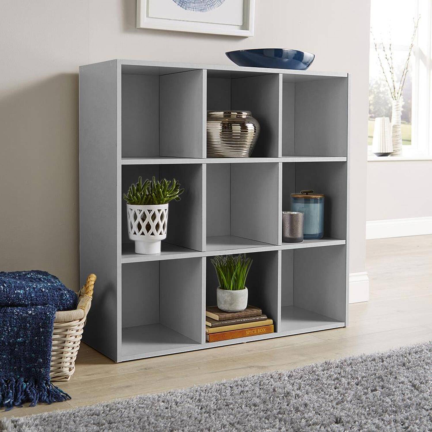 Home Source 9 Cube Storage Unit Grey Step Shelf