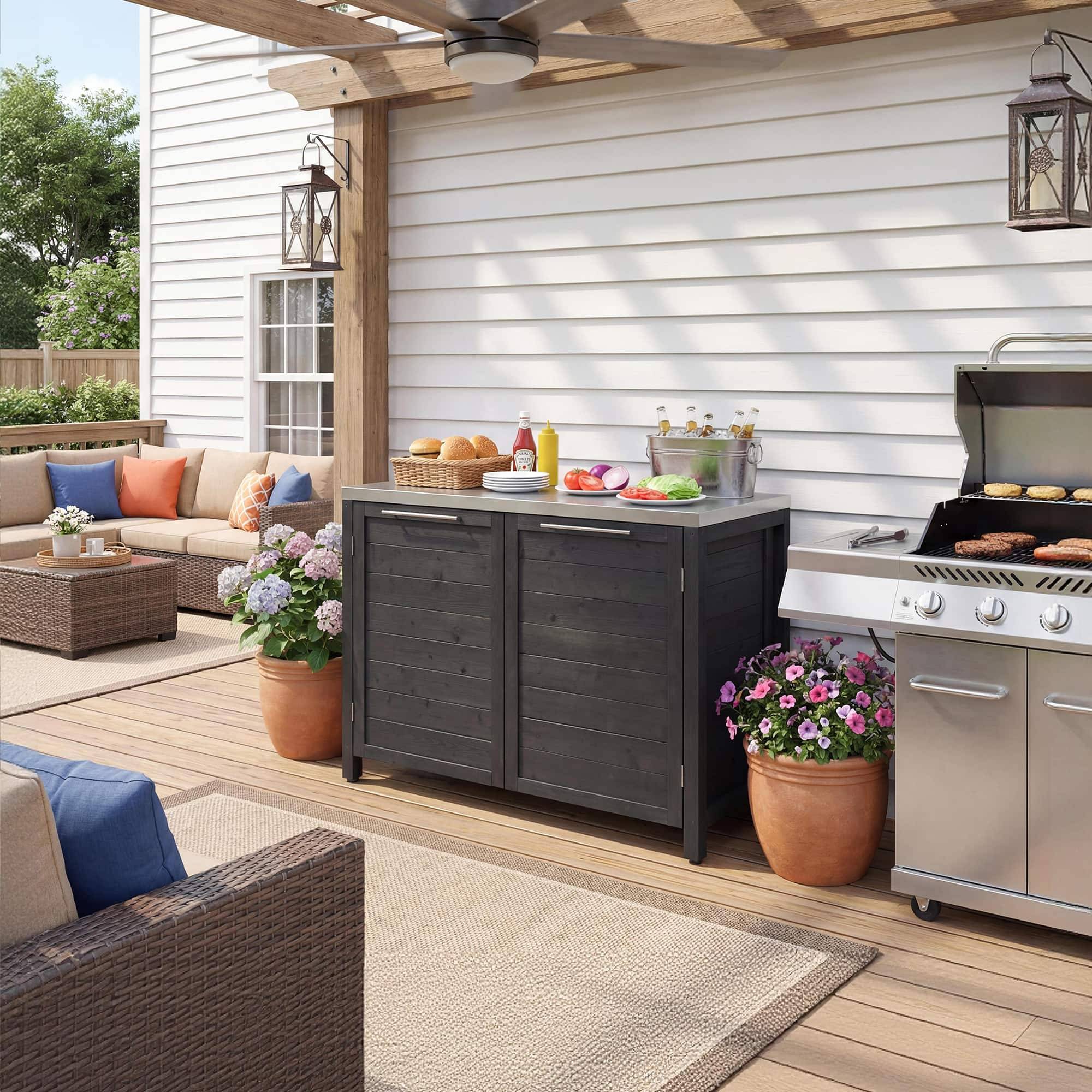Modular outdoor kitchen FAMAPY Modular Solid Cedar Outdoor Kitchen Cabinet