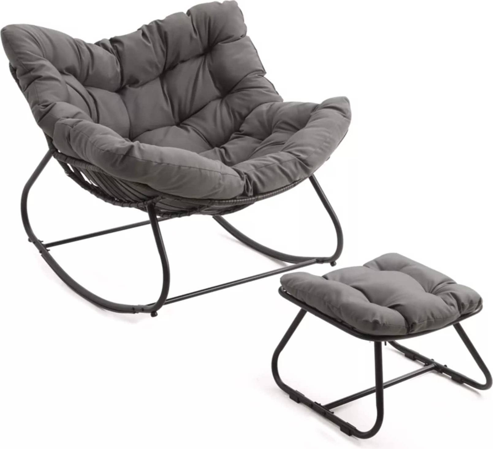 Wicker egg chairs Mondawe Wicker Egg Rocking Chair Gray