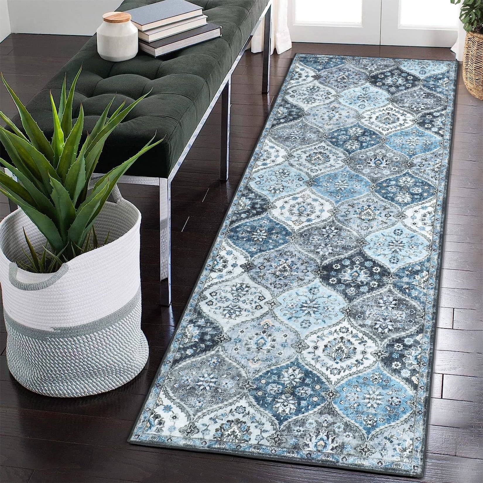 Gaomon Floral Trellis Area Rug 2 x 6 Blue