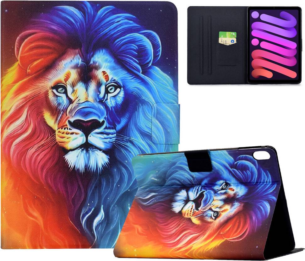 Colorful Lion Pattern Tablet Case with Card Slots and Stand