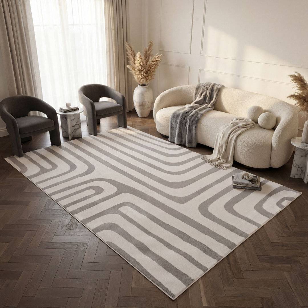 THE RUGS Loft Modern Curved Line Area Rug Runner Soft Pile 80 x 150 cm
