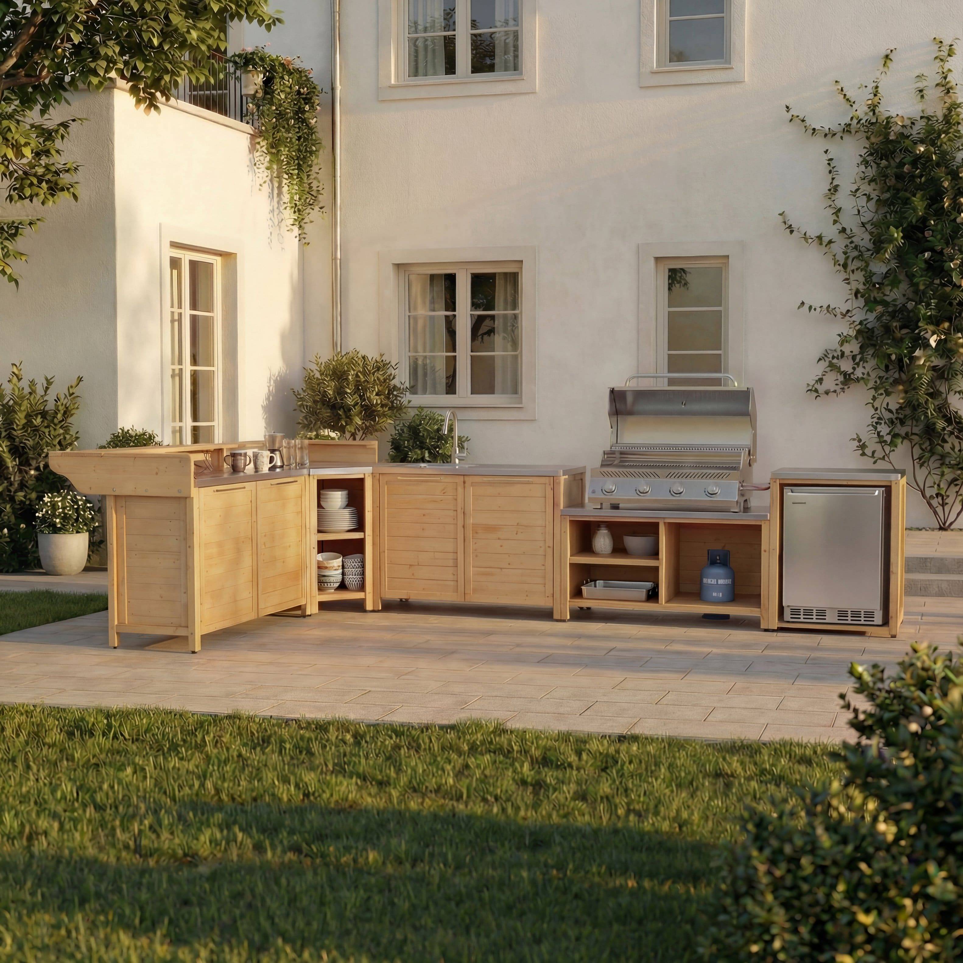 Modular outdoor kitchen FAMAPY Modular Solid Cedar Outdoor Kitchen Cabinet
