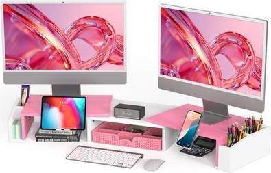 Desk Dual Monitor Stand Riser Pink