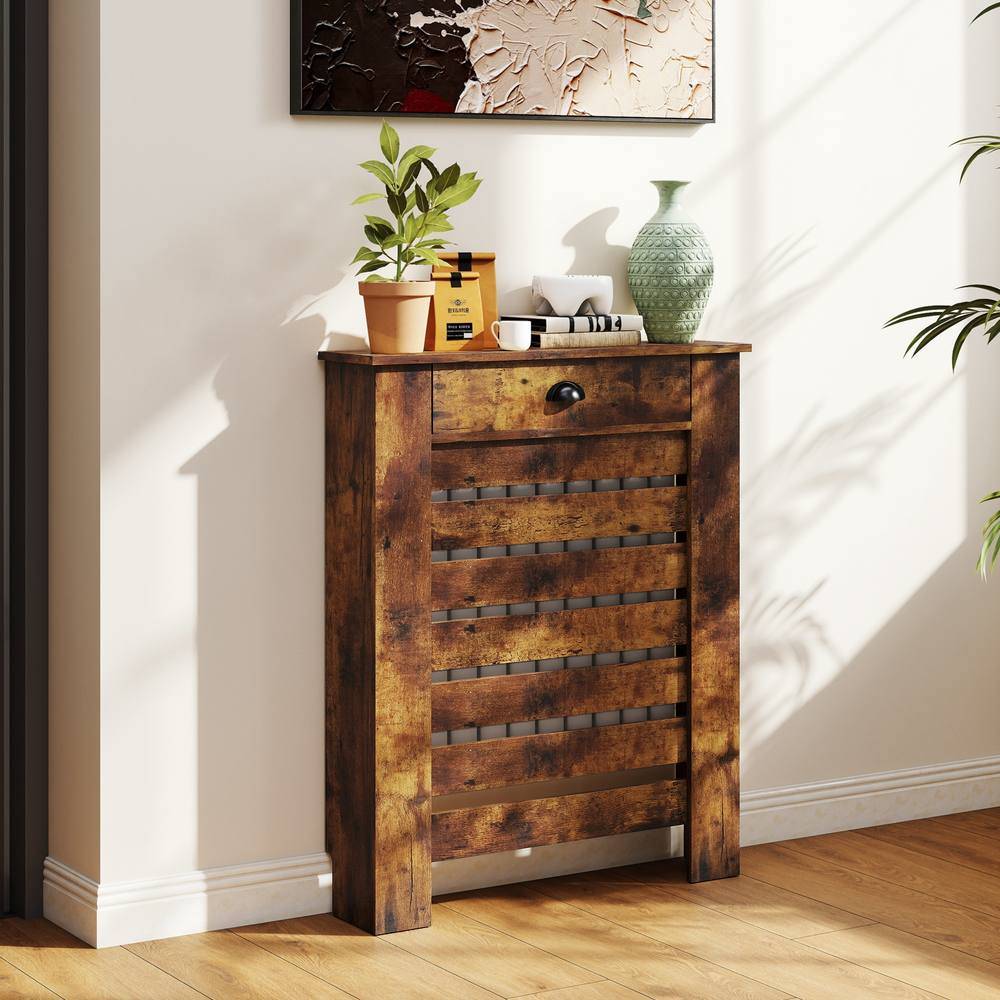 Homcom Horizontal Slat Radiator Cover 78cm Rustic Brown Storage Cabinet