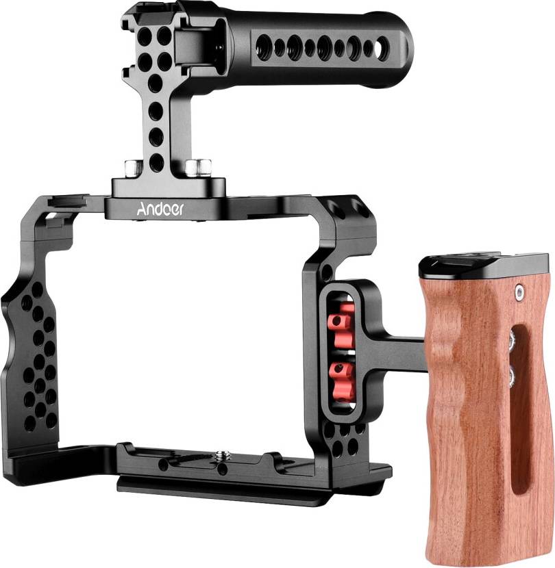 Andoer Camera Cage Kit Video Rig Handle Wooden Grip