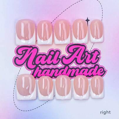 Shein Handmade Square Nail Tips White Colors Carved Patterns Butterflies Rhinestone