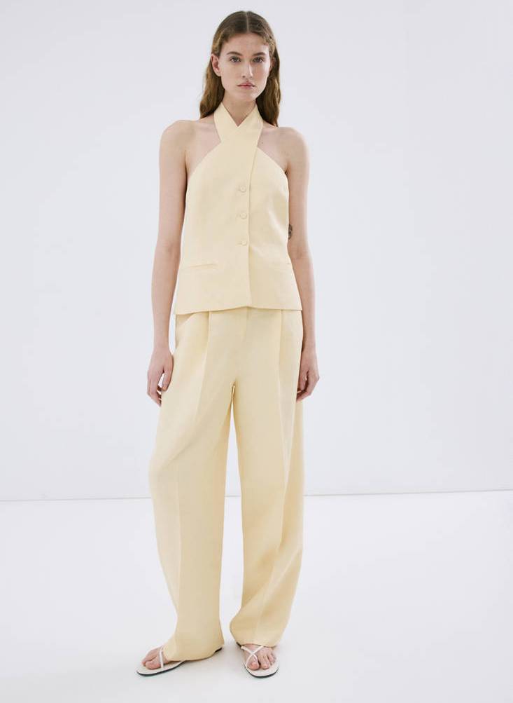 Mango Linen Buttoned Top - Yellow