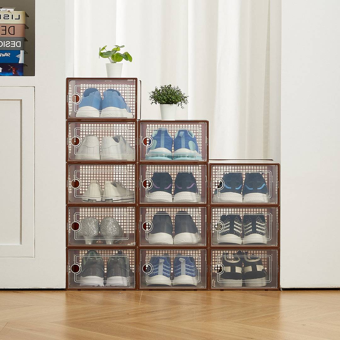 Storage boxes for shelves Rebrilliant 12pcs Clear Storage Boxes Shoe Rack