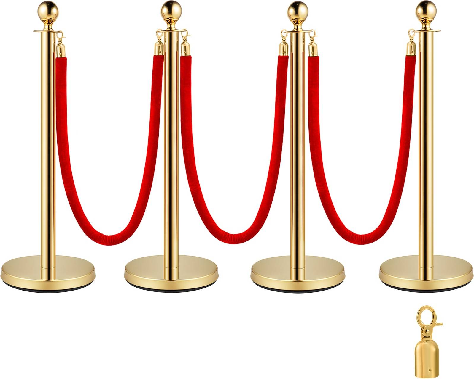 Stanchion VEVOR 4PCS Gold Stanchion Posts Queue 38 Inch Red Velvet Rope Crowd Control Barriers