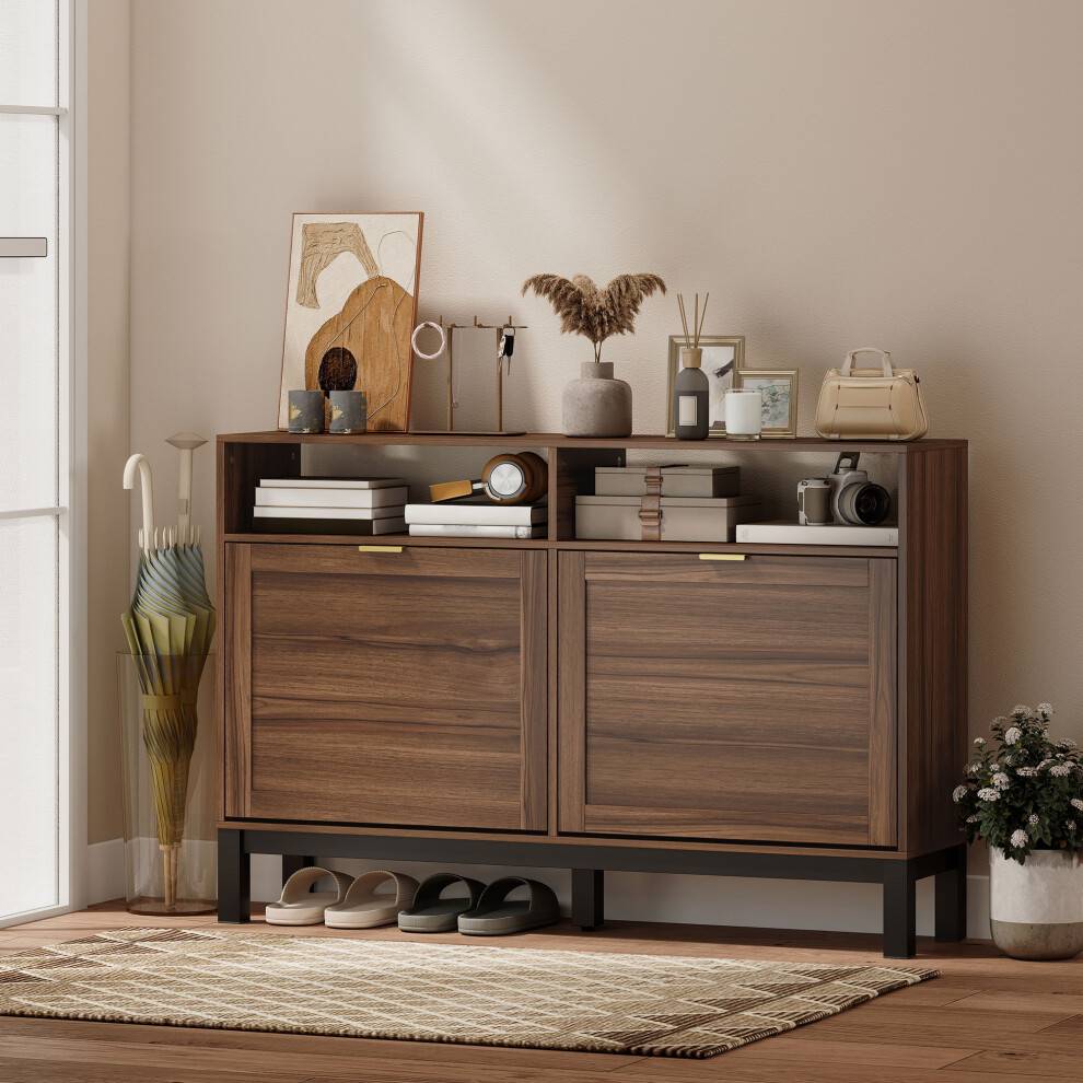 Homcom Narrow Cabinet With 2 Flip Drawers Shoe Rack 2pcs