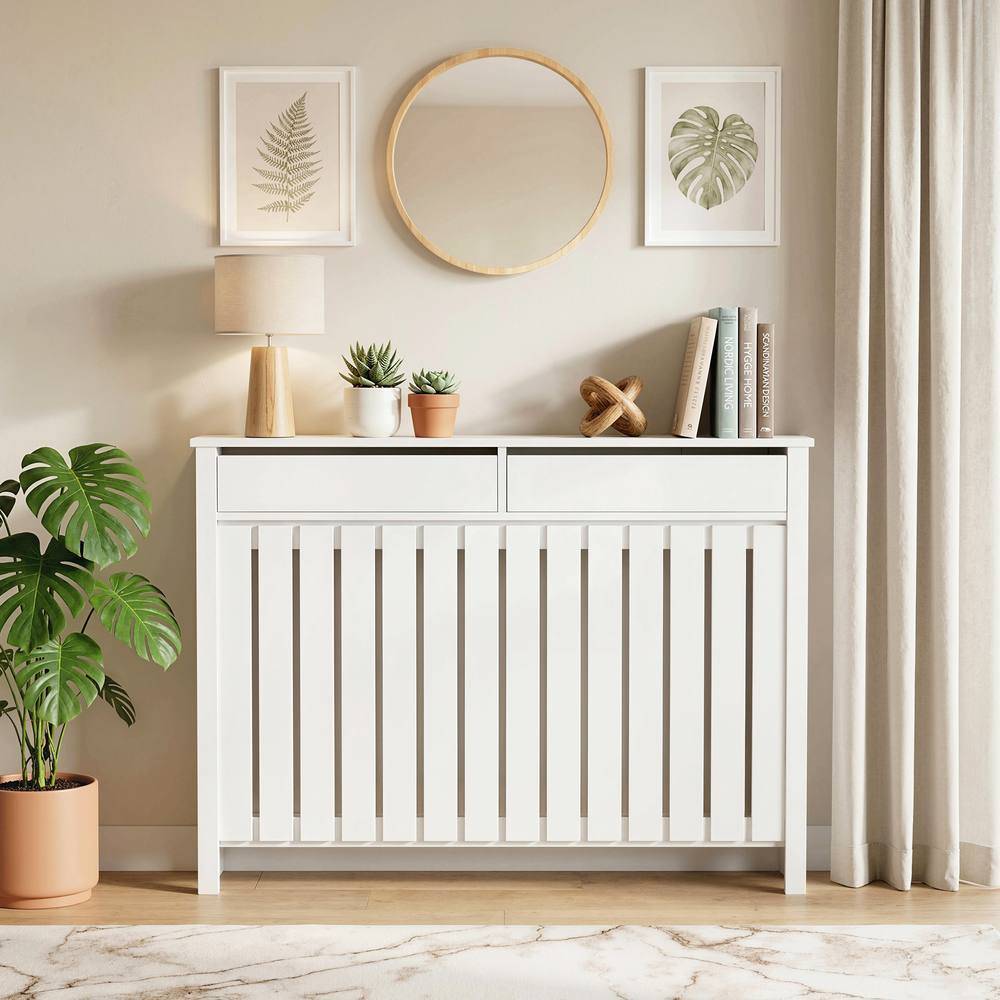 Homcom Large Radiator Cover With Drawers Vertical Slats